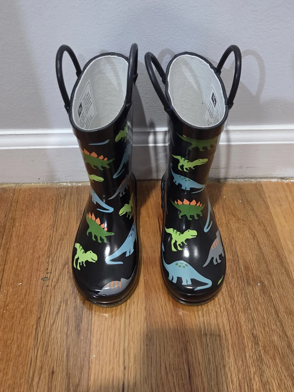 Hudson Baby Kids Boys Black Rain Boots with Multicolored Dinosaur Print 9T